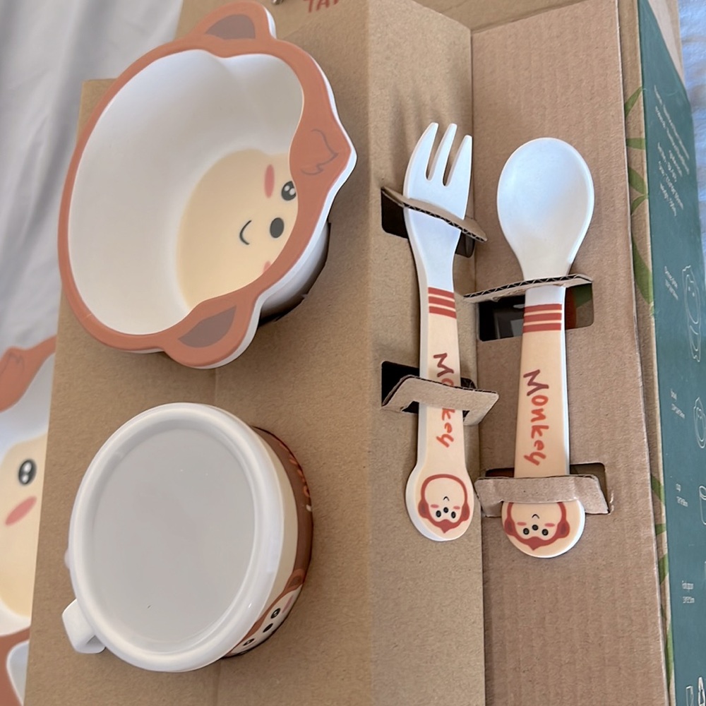 Kids Cute Monkey Bamboo Fiber Tableware 5 Pcs Set!